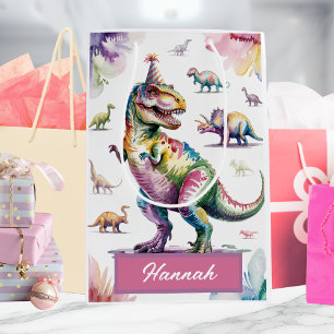 Cute Girls Personalized Dinosaur Birthday Gift Bag