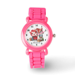 Cute girls pig add name watch