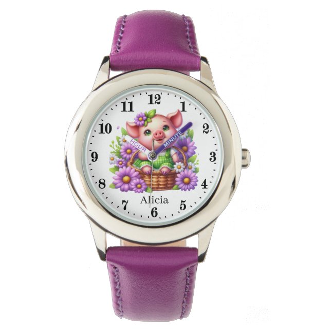 Cute girls pig add name watch (Front)