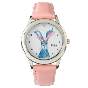 Cute Girls Pink Bunny Rabbit Animal Kids Floral Watch