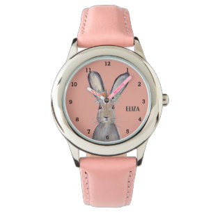 Cute Girls Pink Bunny Rabbit Animal Kids Floral Watch