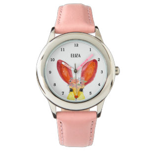 Cute Girls Pink Bunny Rabbit Animal Kids Floral Watch