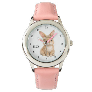Cute Girls Pink Bunny Rabbit Animal Kids Floral Watch