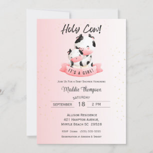 Cute Girls Pink Cow Mum and Baby Shower Invitation