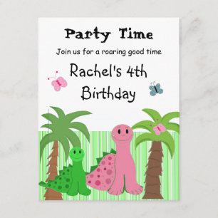 Cute Girls Pink Dinosaur Birthday Invitation