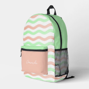 Cute Girl's Pink Green watercolor with Name Printed Backpack