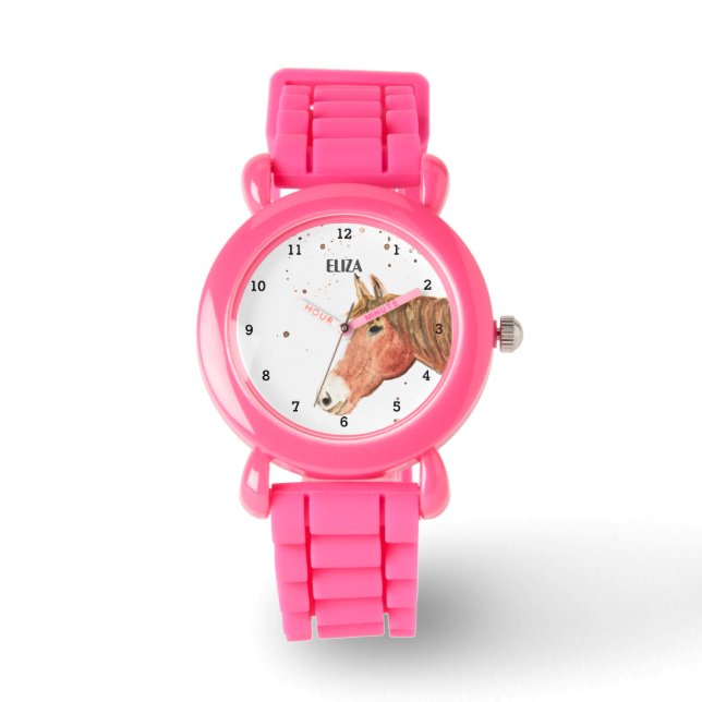 Cute Girls Pink Horse Animal Kids Pony Watch (Front)