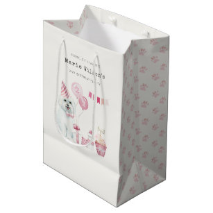 Cute Girls Pink Party Puppy Dog Any Age Birthday Medium Gift Bag