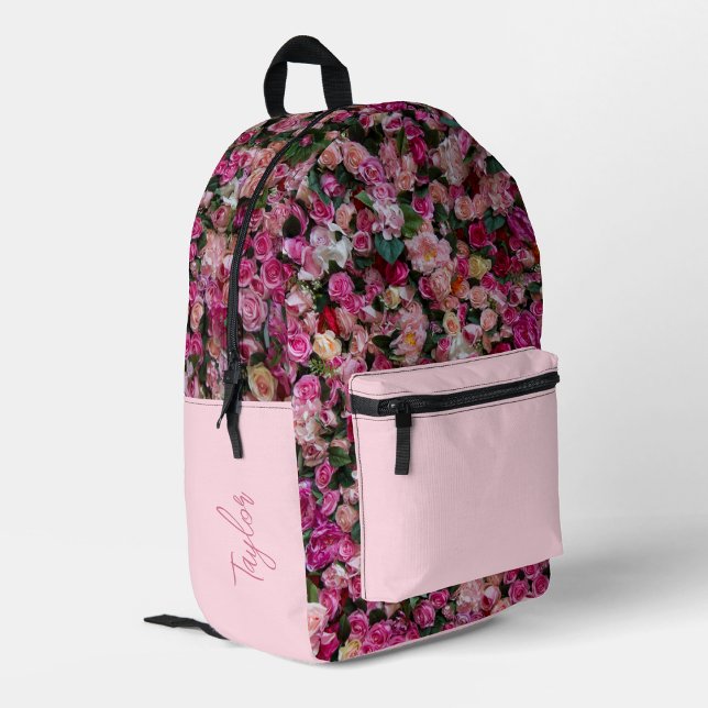Cute Girl's Pink Rose Personalised Printed Backpack (Creator Uploaded)