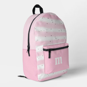 Cute Girl's Pink White Stripes Dots Monogram Printed Backpack