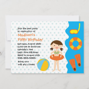CUTE Girl's Pool Party Birthday Invitation