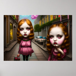 Cute girls posing for a photo at their street poster