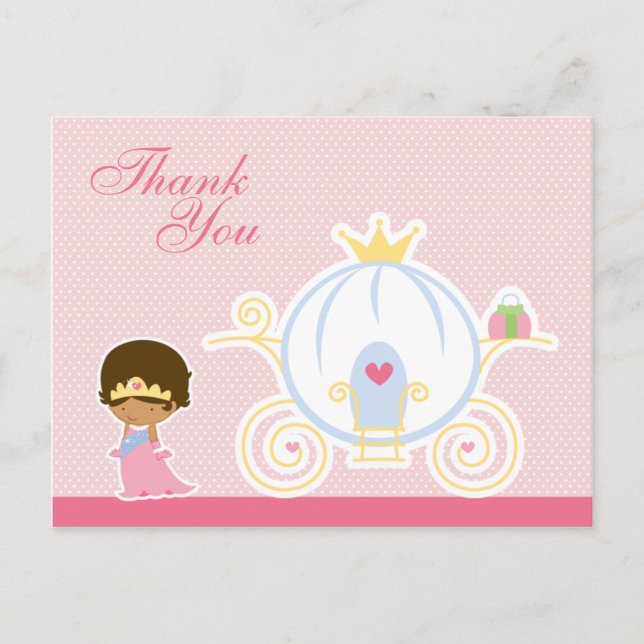 Cute girl's princess carriage thank you postcard (Front)
