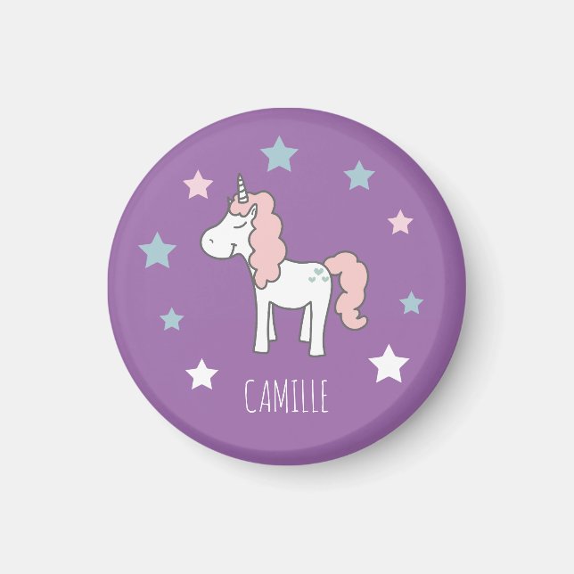 Cute Girls Purple Magical Unicorn Magnet (Front)