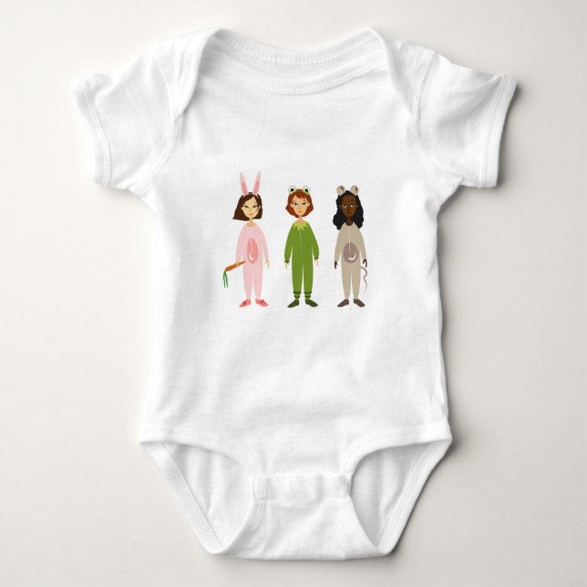 Cute girls pyjama friends theme baby bodysuit (Front)