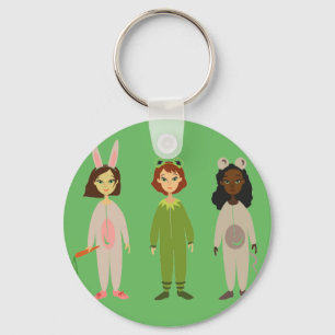Cute girls pyjama friends theme key ring