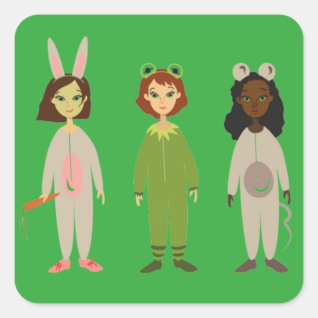 Cute girls pyjama friends theme square sticker (Front)