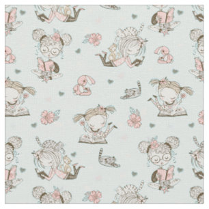 Cute Girls Reading Books Gift Ideas Fabric