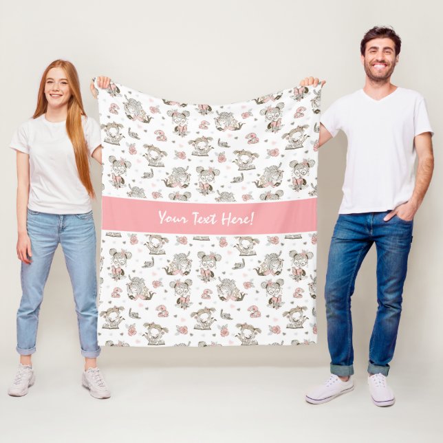 Cute Girls Reading Books Gift Ideas Fleece Blanket (In Situ)