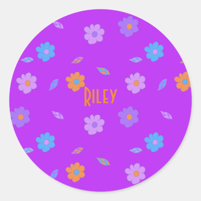 Cute Girls Retro Flower Classic Round Sticker (Front)