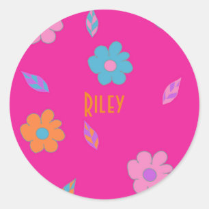 Cute Girls Retro Flower Classic Round Sticker