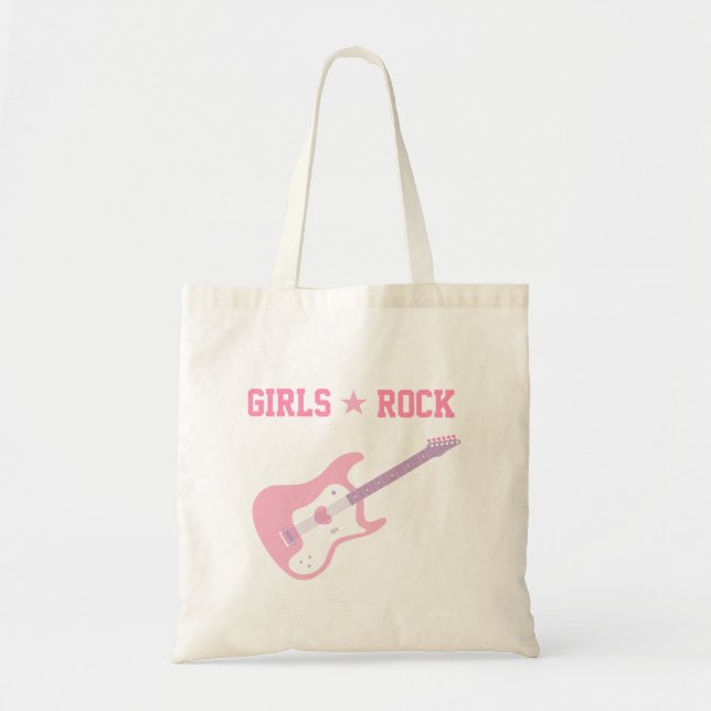 Cute Girls Rock Star Pink Guitar Tote Bag (Front)