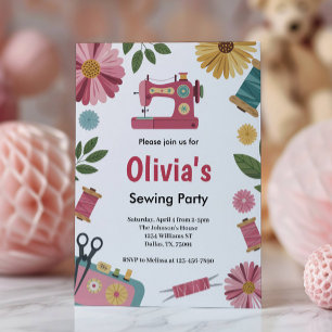 Cute Girls Sewing Birthday Party Invitation