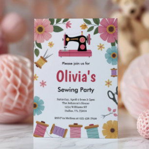 Cute Girls Sewing Birthday Party Invitation
