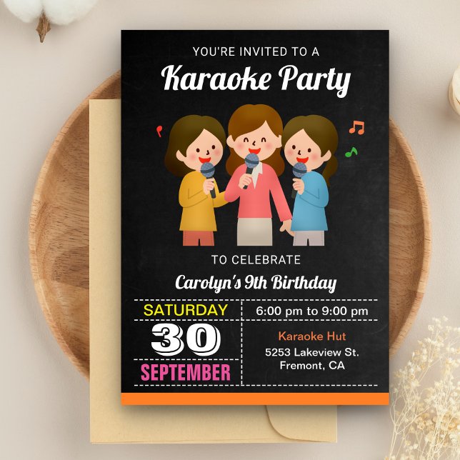 Cute Girls Singing Karaoke Birthday Party Invitation (Creator Uploaded)