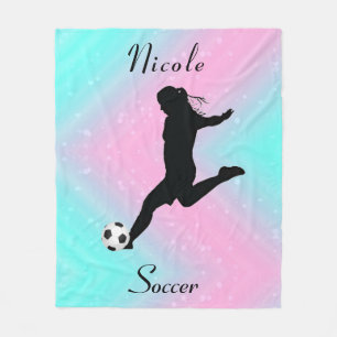 Cute Girls Soccer Personalised Fleece Blanket
