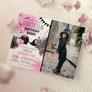 Cute Girls Spooktacular Halloween Birthday Photo Invitation