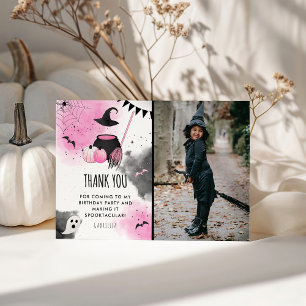 Cute Girls Spooktacular Halloween Birthday Photo Thank You Card