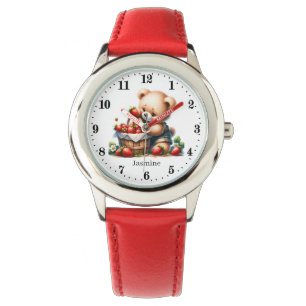 Cute girls strawberry bear add name watch