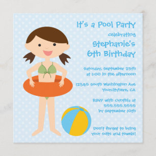 Cute girl's summer pool party birthday invitation