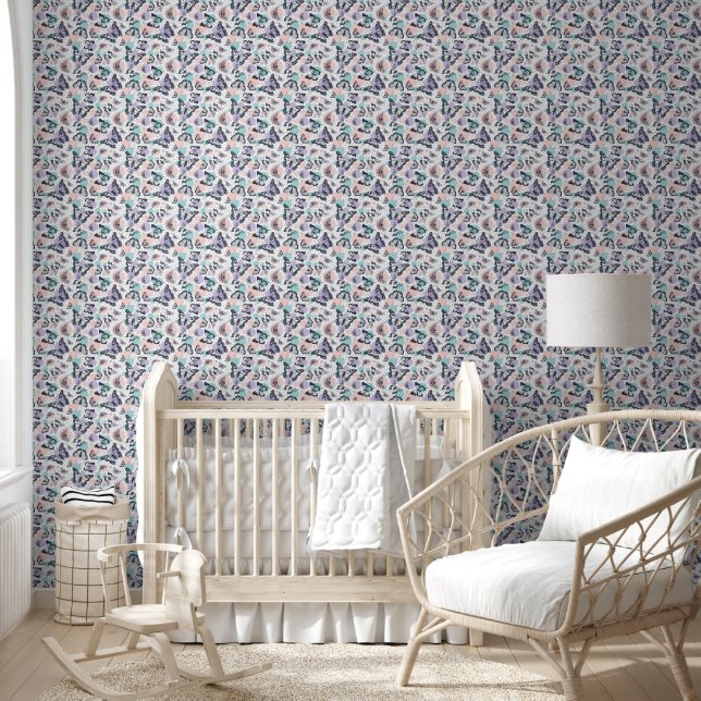Cute girls tiled butterfly pattern nursery wallpaper (Kids)