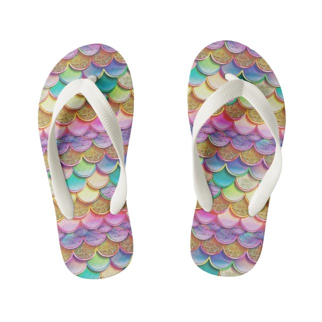 Cute girls tiled mermaid scales pattern kid's jandals (Footbed)