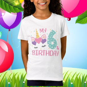 cute girls unicorn 6th Birthday  T-Shirt