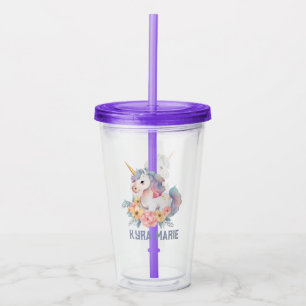 cute girls unicorn add name acrylic tumbler