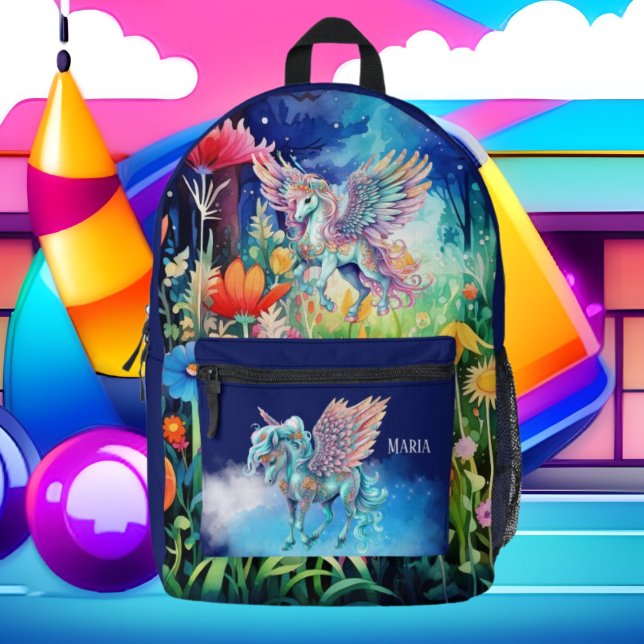 Cute girls unicorn add name  printed backpack (Creator Uploaded)