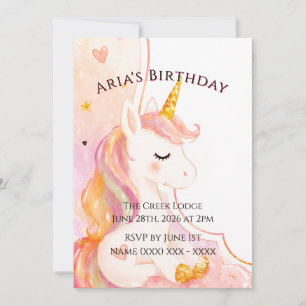 Cute Girls Unicorn Birthday Invitation