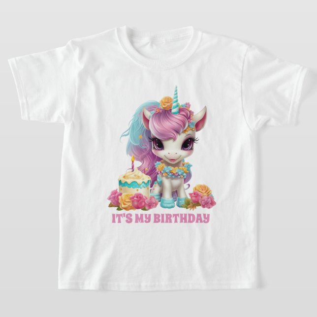 Cute girl's unicorn Birthday party  T-Shirt (Laydown)