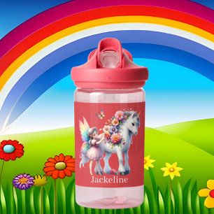 Cute girls unicorn fairy add name  water bottle