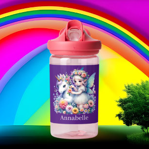 Cute girls unicorn fairy add name water bottle