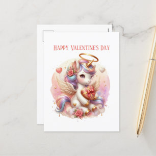 Cute girls unicorn Happy Valentine's Day Holiday Postcard