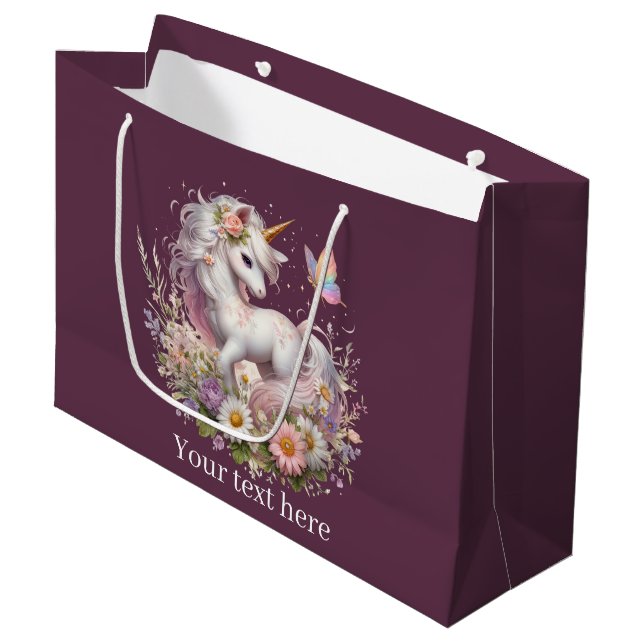 Cute girls unicorn party customisable  large gift bag (Front Angled)