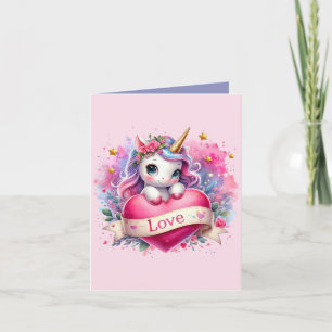 Cute girls unicorn Valentine add message Holiday Card