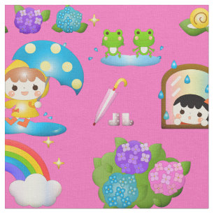 Cute Girls With Frogs And Snails GC1 Fabric