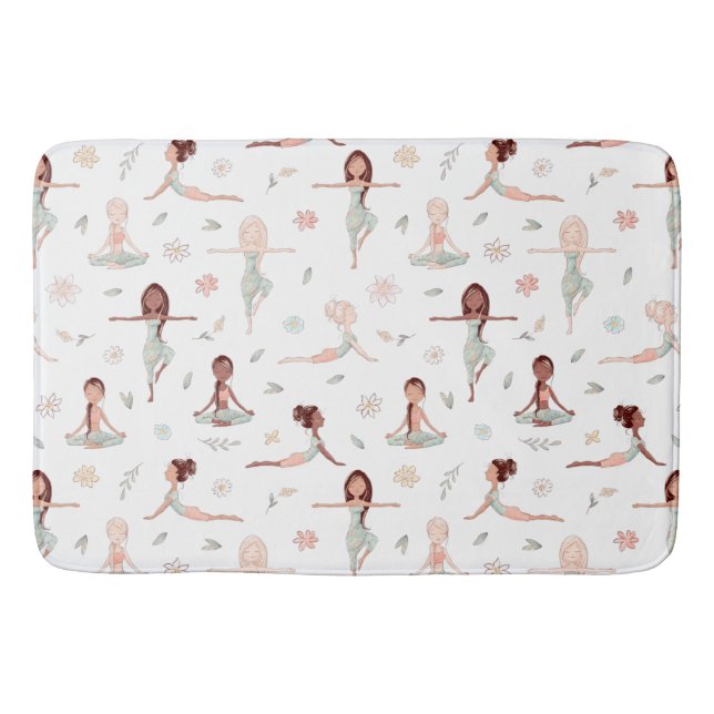 Cute Girls Zen Yoga Meditation Spiritual Namaste Bath Mat (Front)