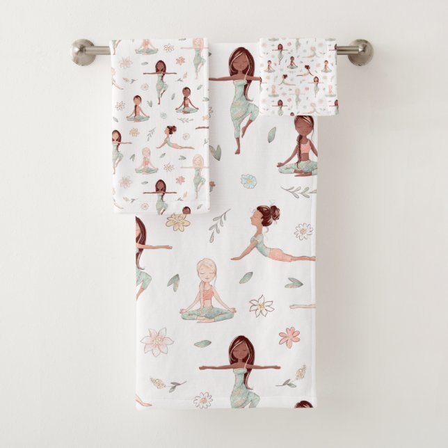 Cute Girls Zen Yoga Meditation Spiritual Namaste Bath Towel Set (Insitu)