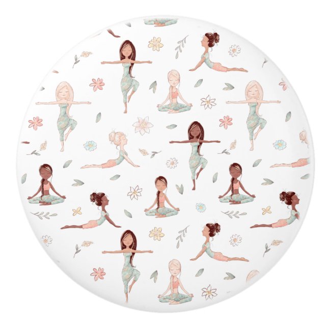 Cute Girls Zen Yoga Meditation Spiritual Namaste Ceramic Knob (Front)